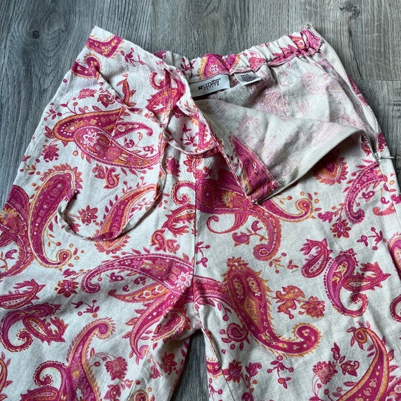 Units petite pink orange paisley linen wide leg drawstring palazzo pants small - Picture 5 of 7